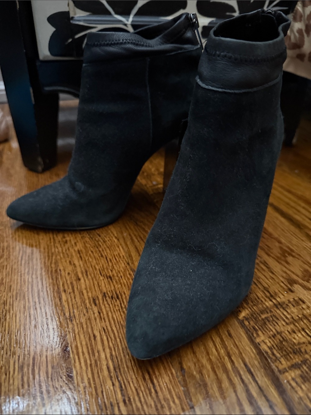 Saks Fifth Avenue Black Suede Ankle Booties with Block Heel